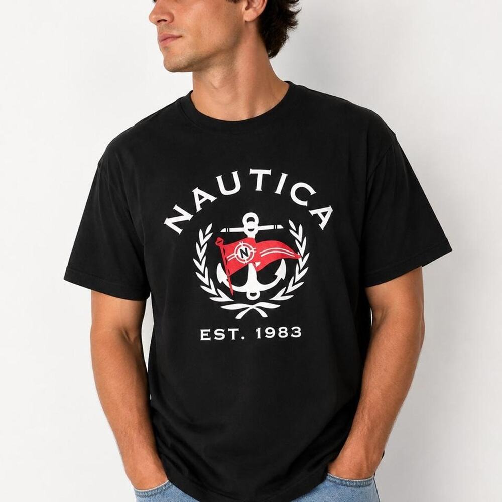 Mens nautica black anchor graphic